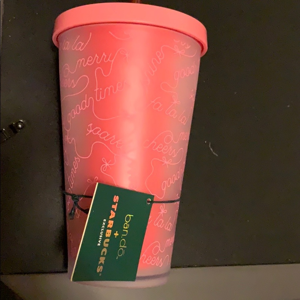 Starbucks Bando pink cold cup tumbler with straw